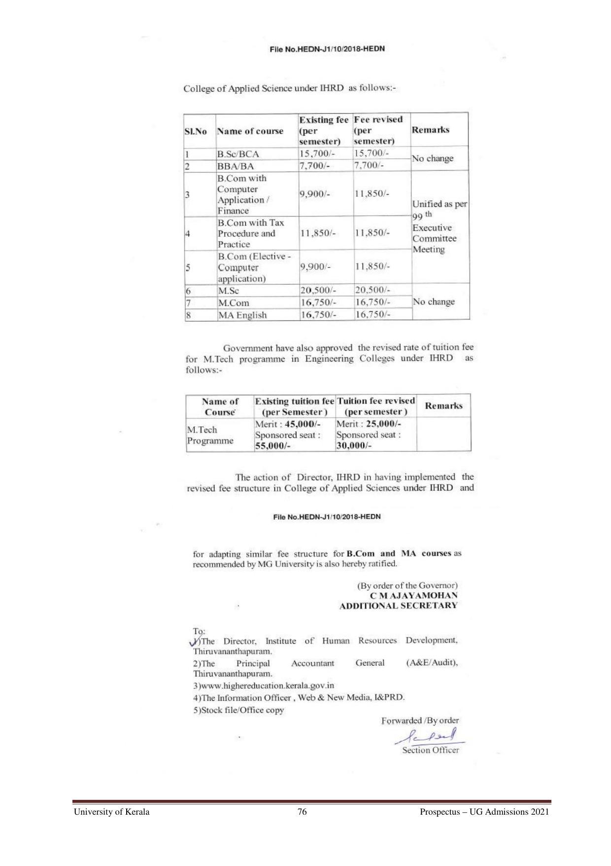 University of Kerala, Thiruvananthapuram UG Admission Prospectus 2021-22 - Page 76