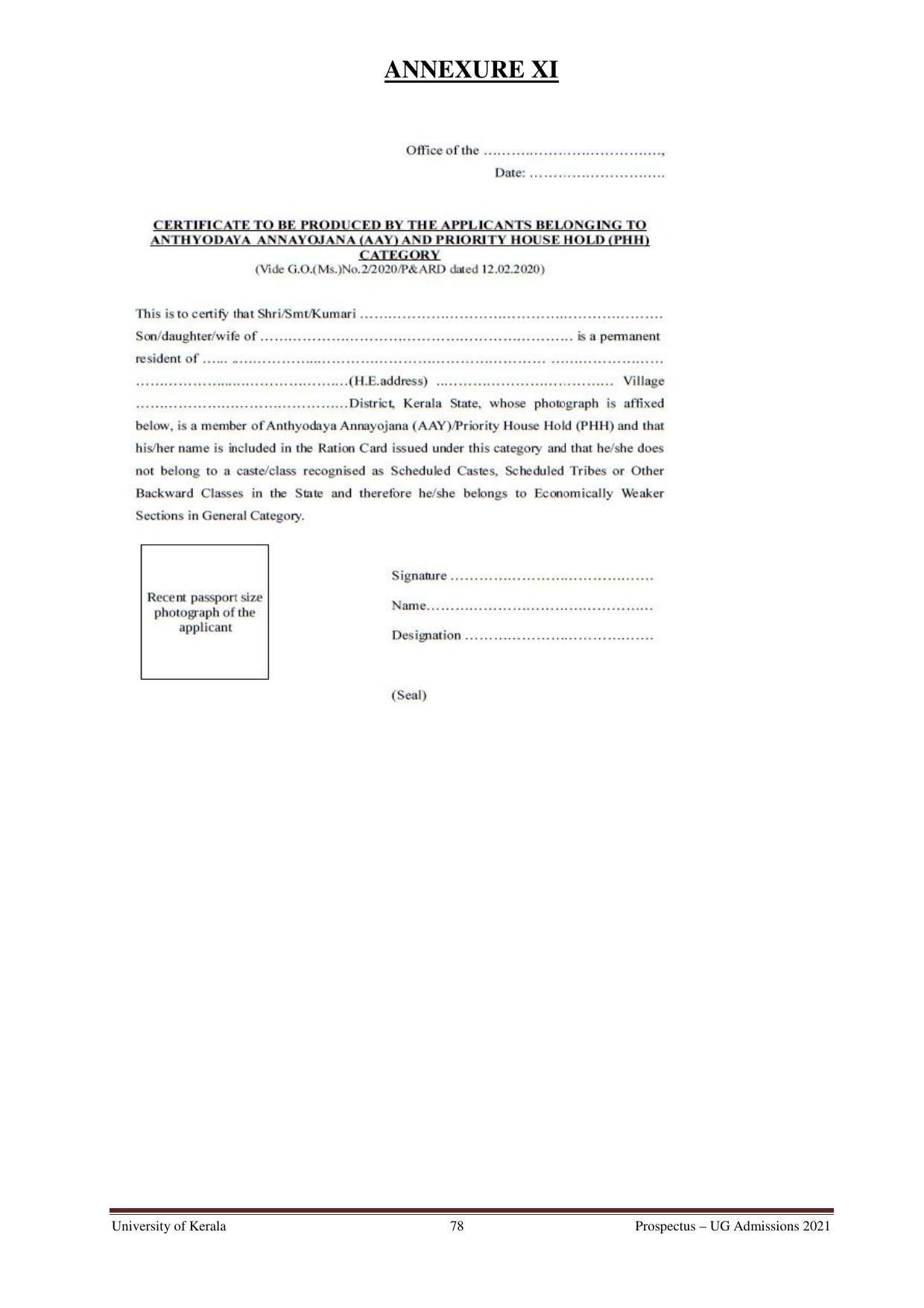 University of Kerala, Thiruvananthapuram UG Admission Prospectus 2021-22 - Page 78