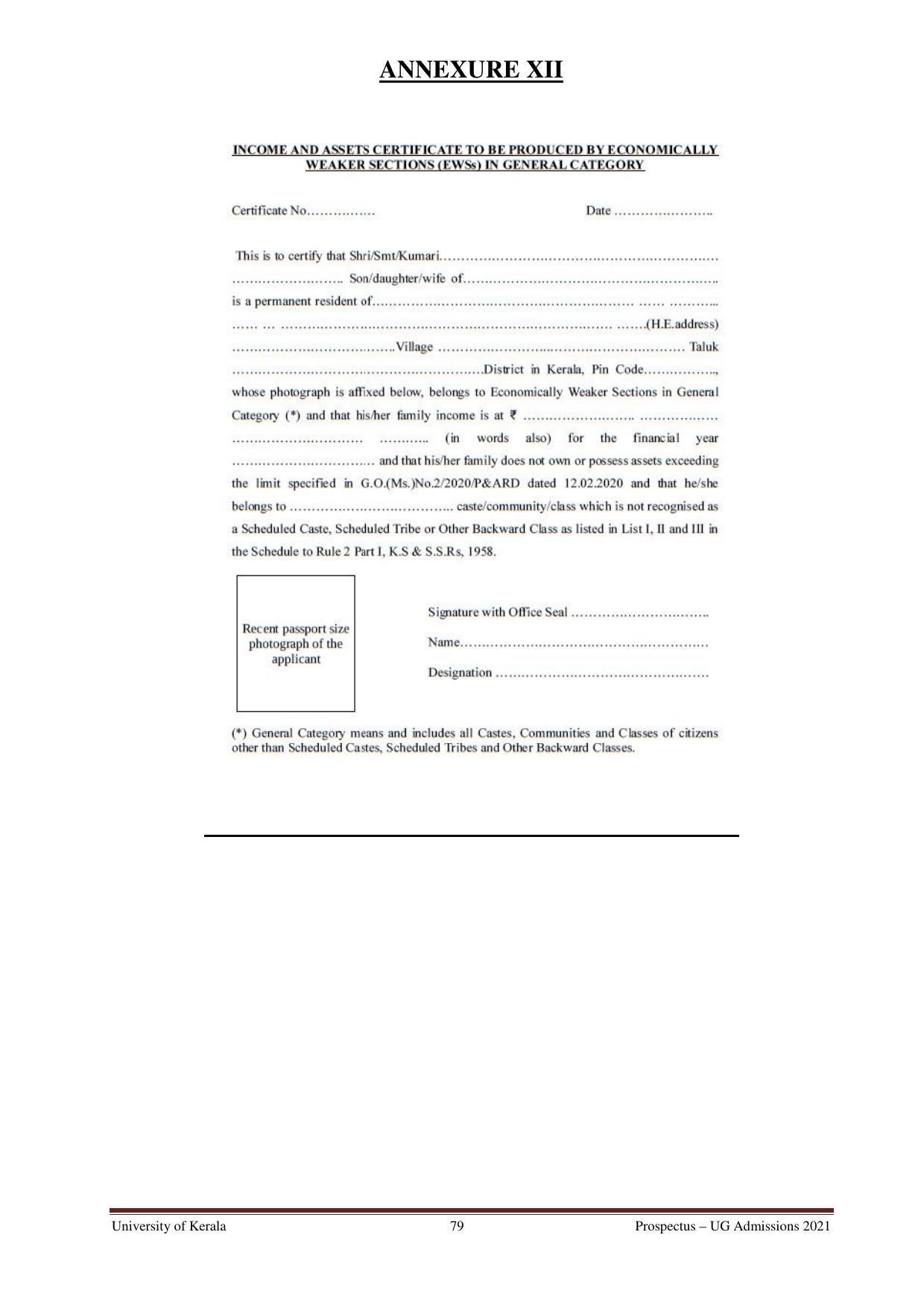 University of Kerala, Thiruvananthapuram UG Admission Prospectus 2021-22 - Page 79