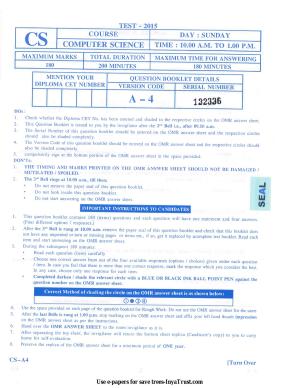 Karnataka Diploma CET- 2015 Computer Science and Engg / Information Science Engg Question Paper