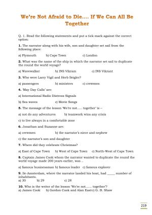 CBSE Worksheets for Class 11 English we are not afraid to die questions answers