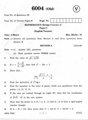 AP Inter 1st Year  Maths-I (Old) Bridge Course March-2019-Vocational Question Paper