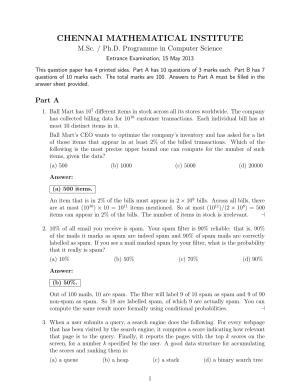 CMI Entrance Exam 2013 Solutions MSc/PhD Computer Science