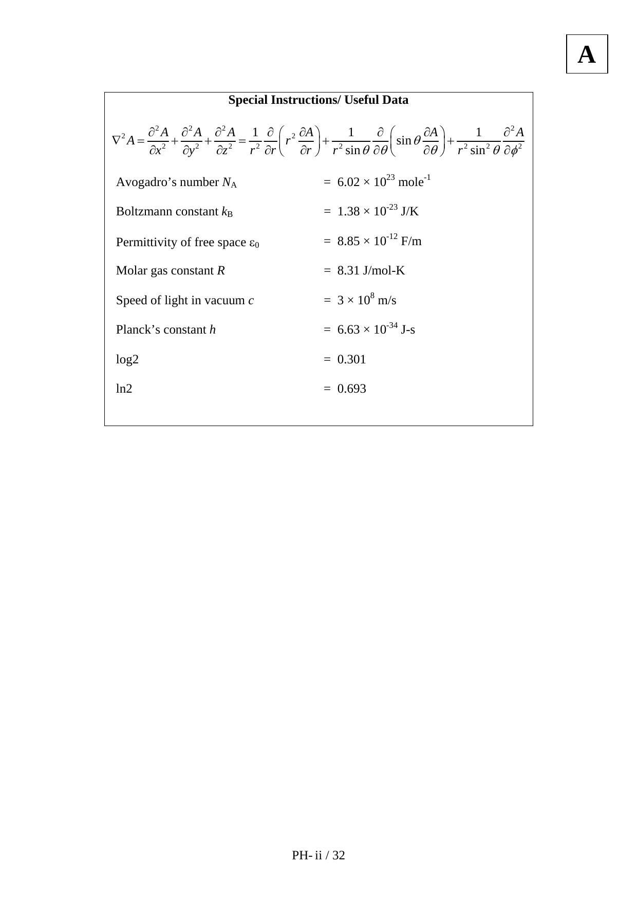 JAM 2012: PH Question Paper - Page 2