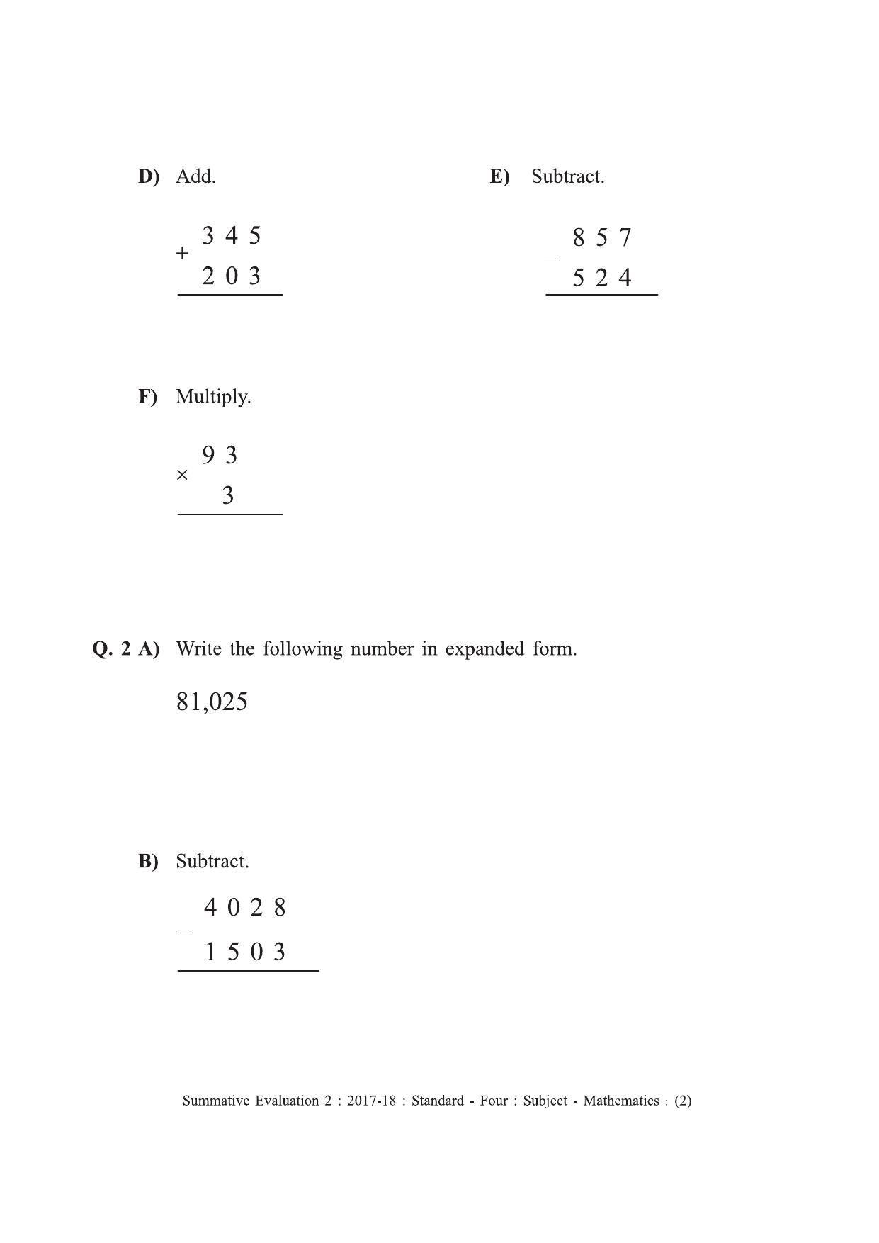 Maharashtra Board Class 4 Maths - English Medium (गणित - इंग्रजी माध्यम) Sample Question Paper - Page 2