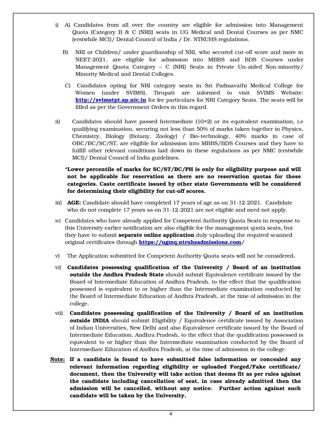 NTR University of Health Sciences (NTRUHS), Vijayawada MBBS & BDS Admission 2021-22 Prospectus - Page 4