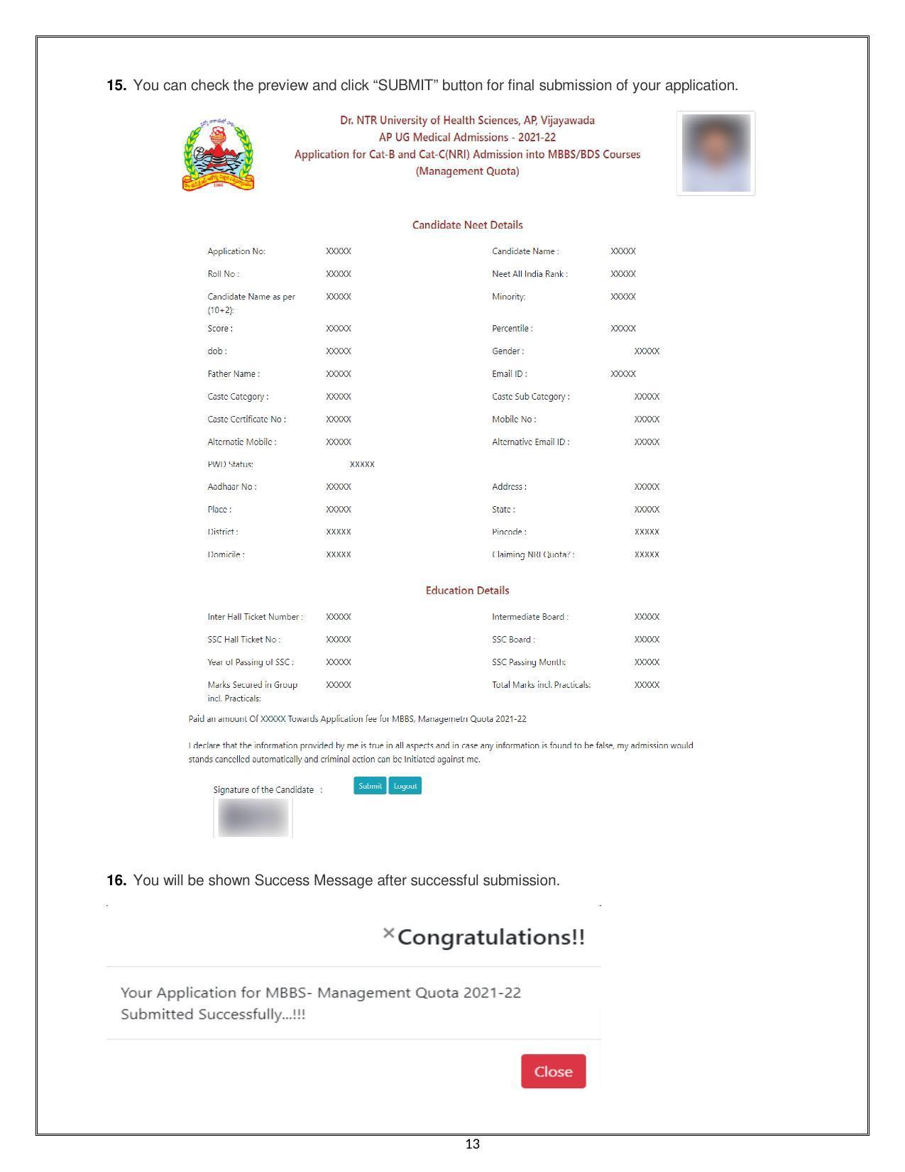 NTR University of Health Sciences (NTRUHS), Vijayawada MBBS & BDS Admission 2021-22 Prospectus - Page 13