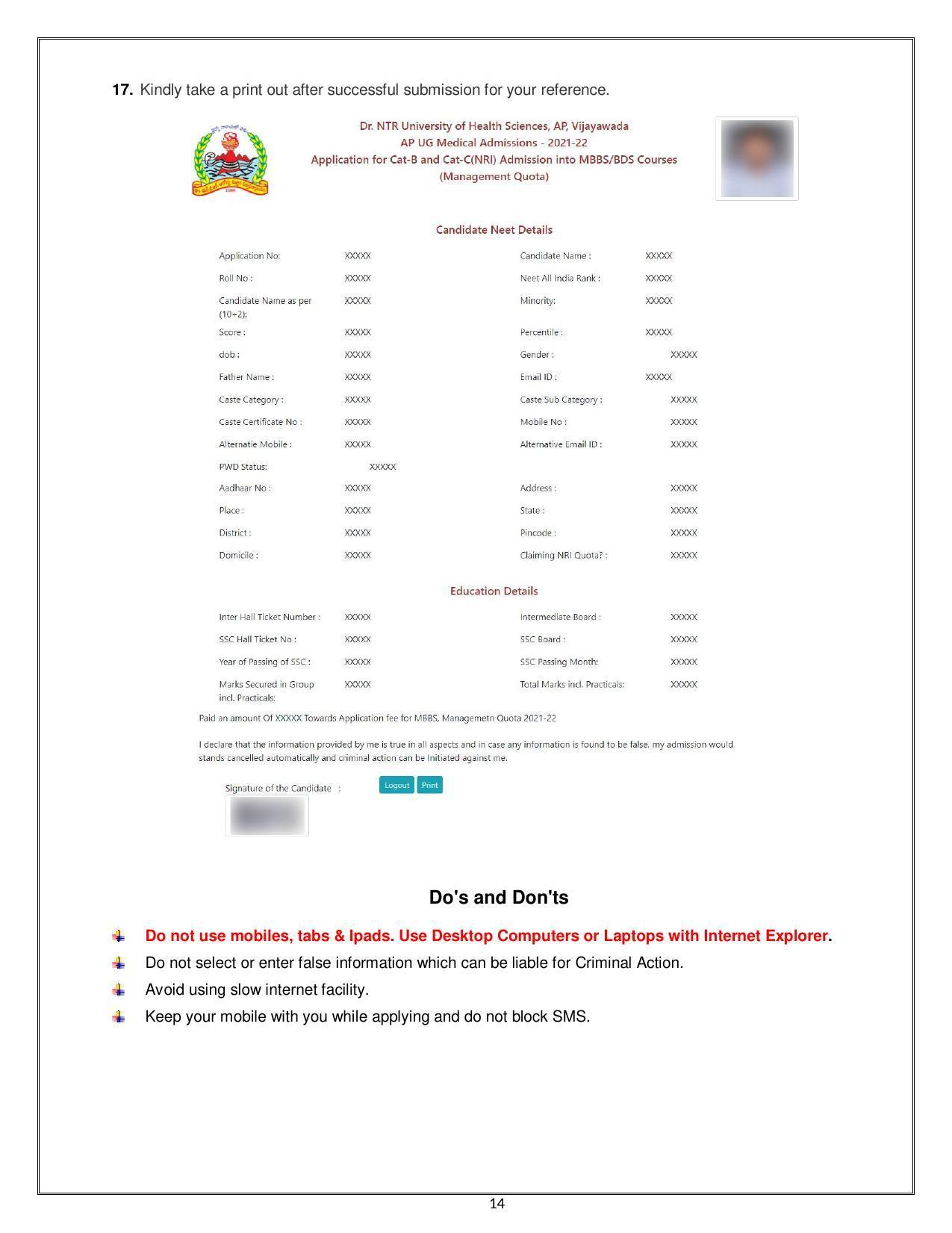 NTR University of Health Sciences (NTRUHS), Vijayawada MBBS & BDS Admission 2021-22 Prospectus - Page 14