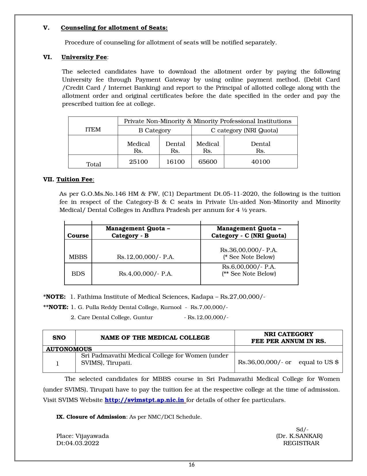 NTR University of Health Sciences (NTRUHS), Vijayawada MBBS & BDS Admission 2021-22 Prospectus - Page 16