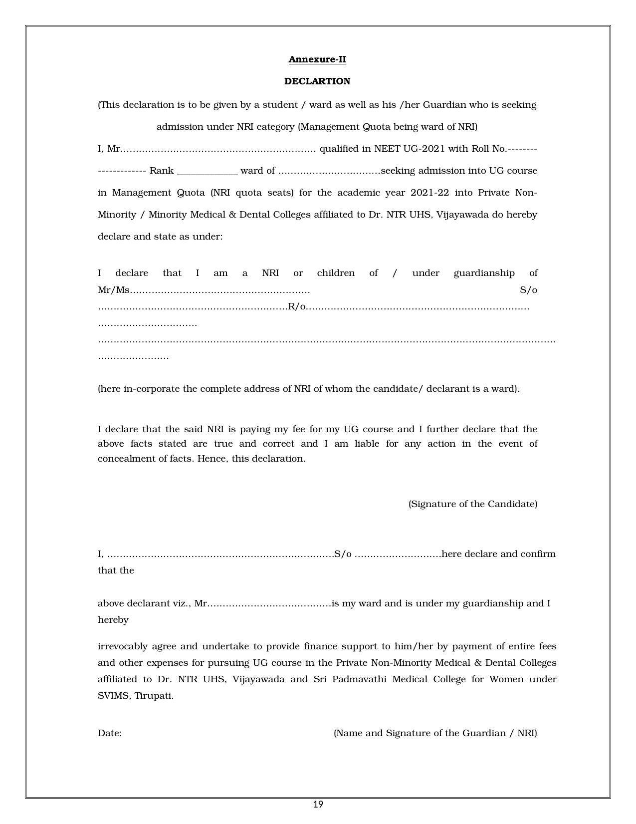 NTR University of Health Sciences (NTRUHS), Vijayawada MBBS & BDS Admission 2021-22 Prospectus - Page 19