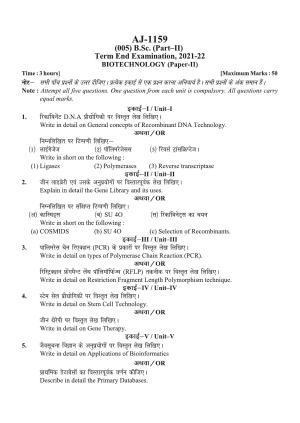 Bilaspur University Question Paper 2021-2022:B. Sc. Part-II (Two) Biotechnology Paper 2