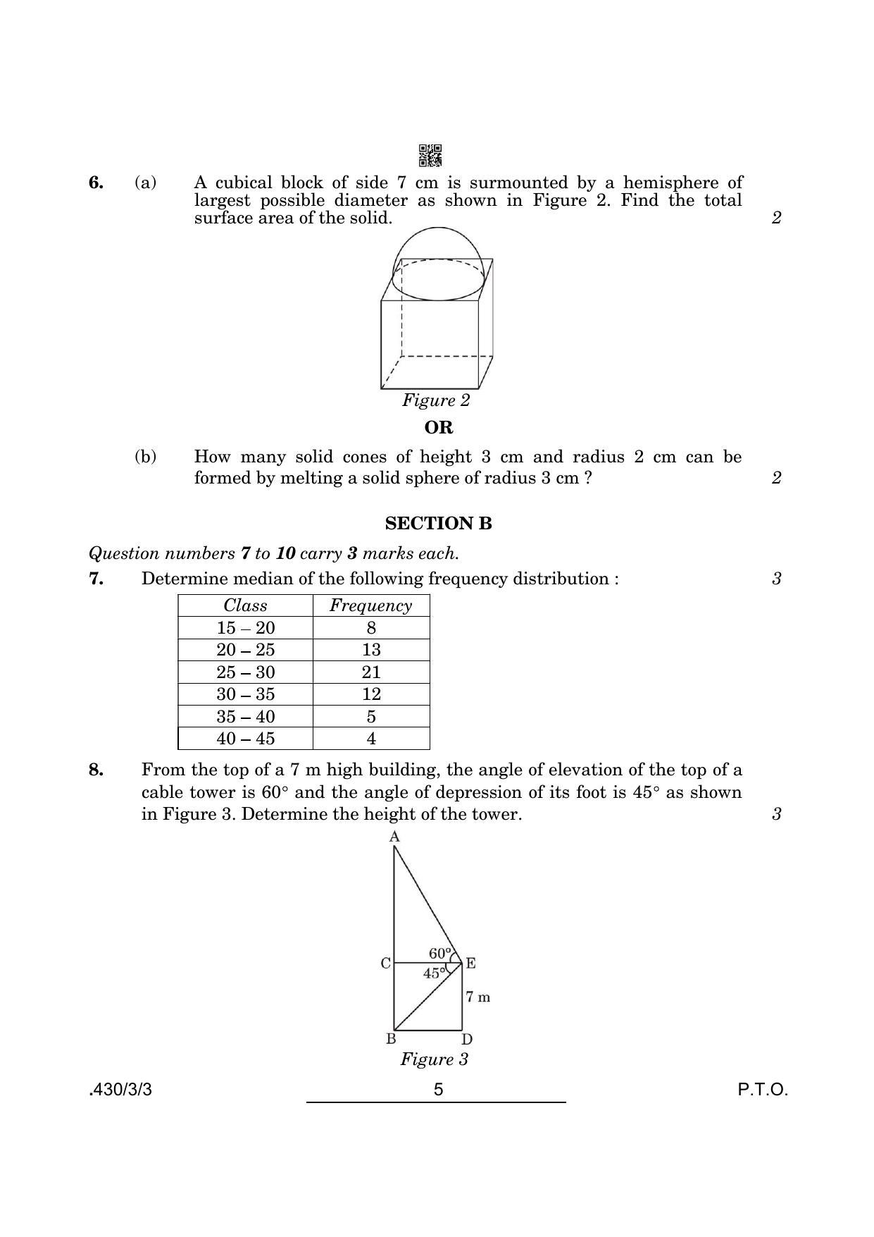 CBSE Class 10 Maths Basic (430/3/3 - SET 3) 2022 Question Paper - Page 5