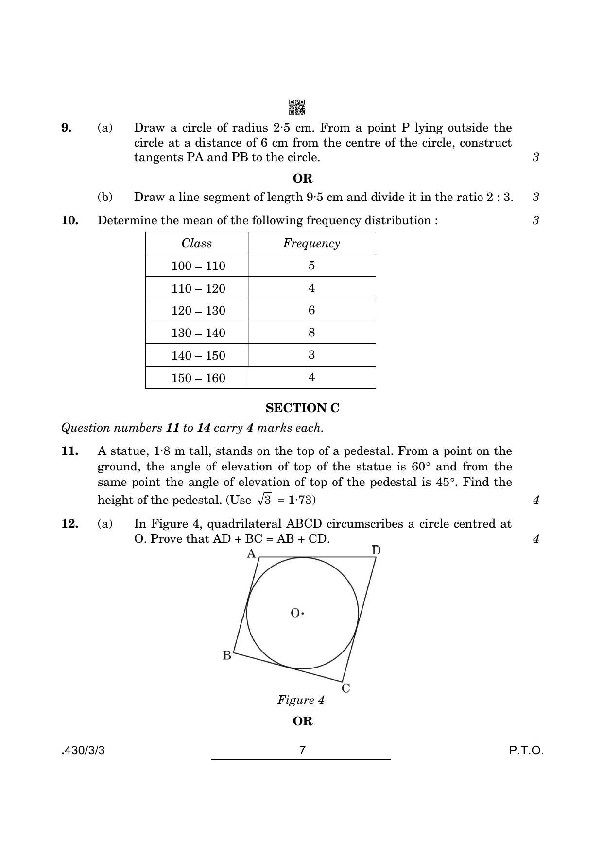 CBSE Class 10 Maths Basic (430/3/3 - SET 3) 2022 Question Paper - Page 7