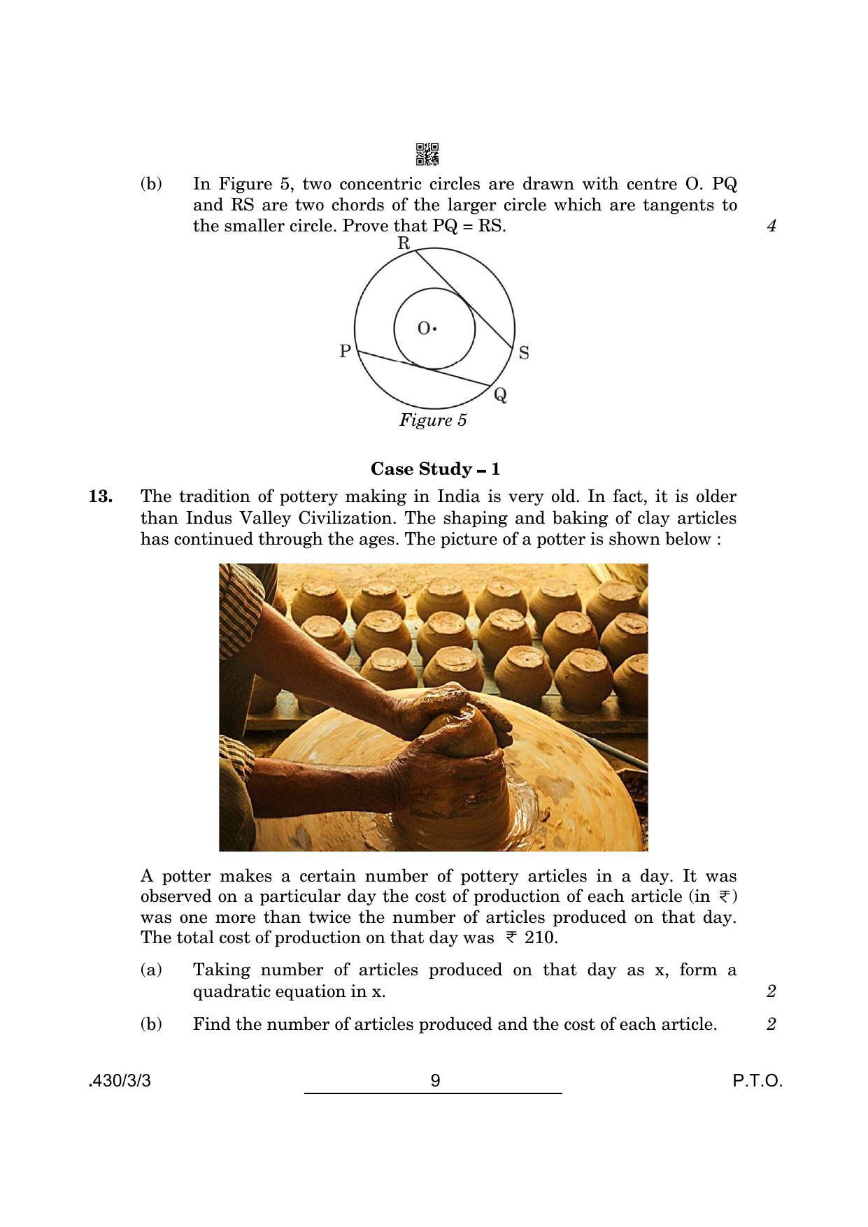 CBSE Class 10 Maths Basic (430/3/3 - SET 3) 2022 Question Paper - Page 9