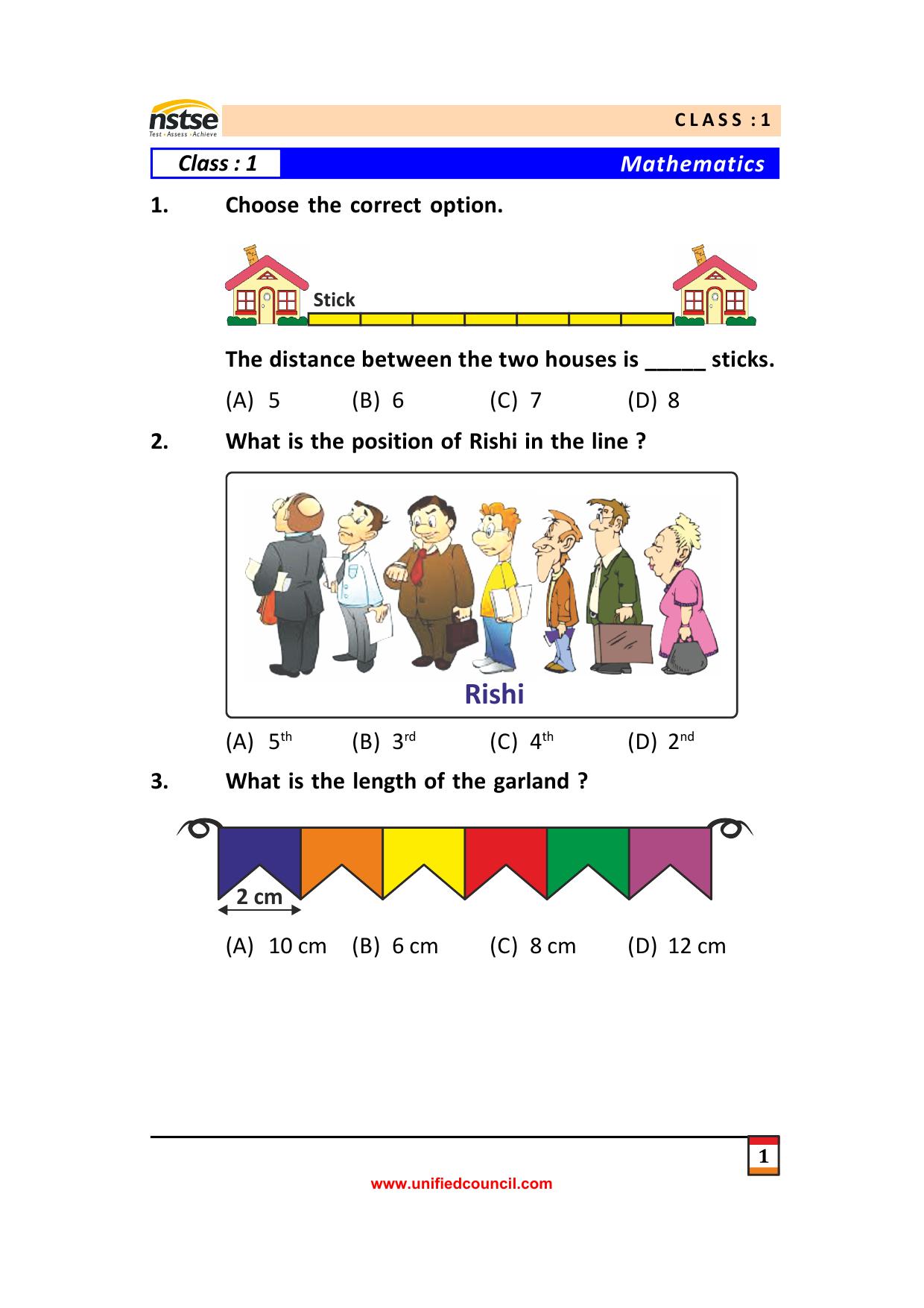 NSTSE Class 1 Sample Question Papers 2024 - Page 1