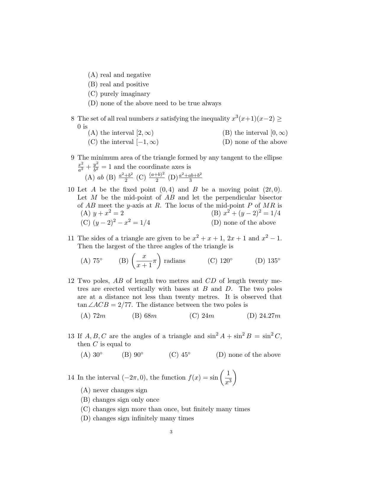 ISI Admission Test B. Math UGB 2016 Sample Paper - Page 3