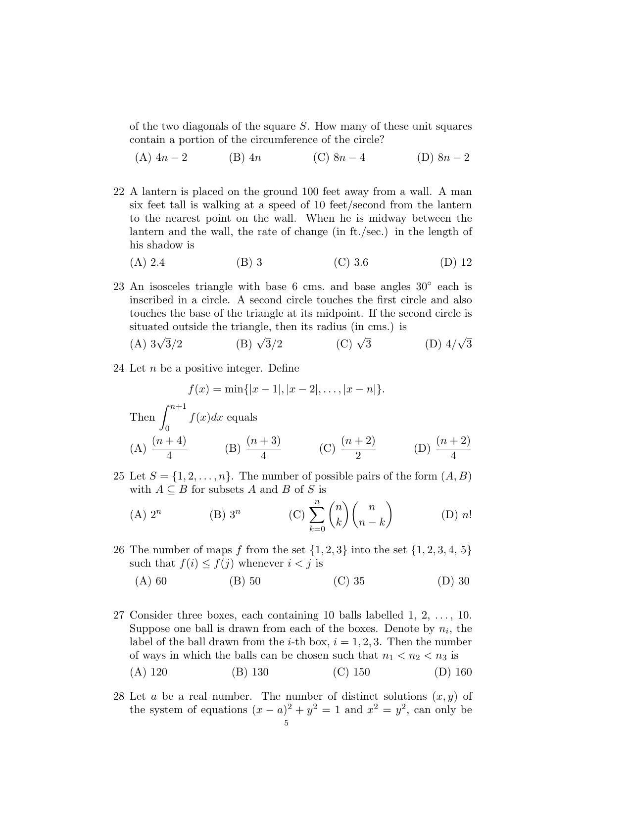 ISI Admission Test B. Math UGB 2016 Sample Paper - Page 5