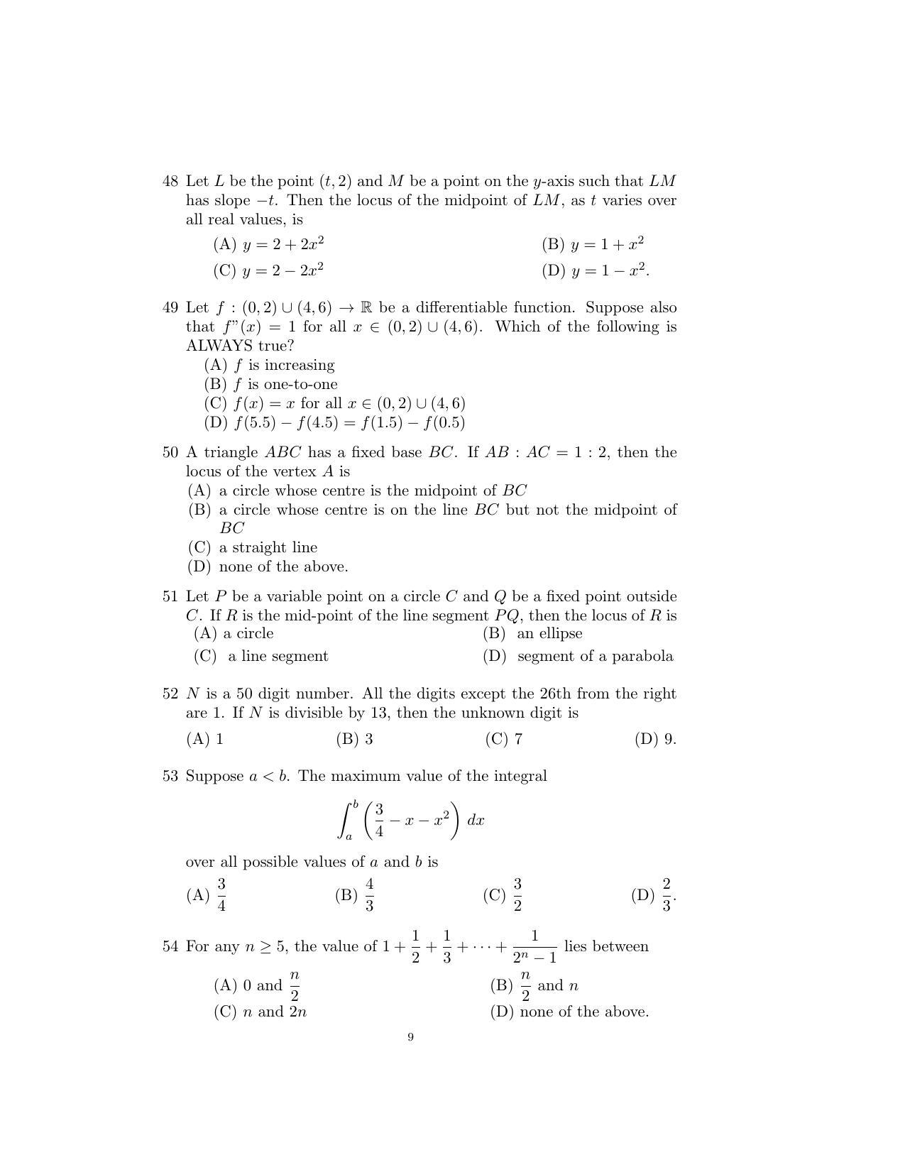 ISI Admission Test B. Math UGB 2016 Sample Paper - Page 9