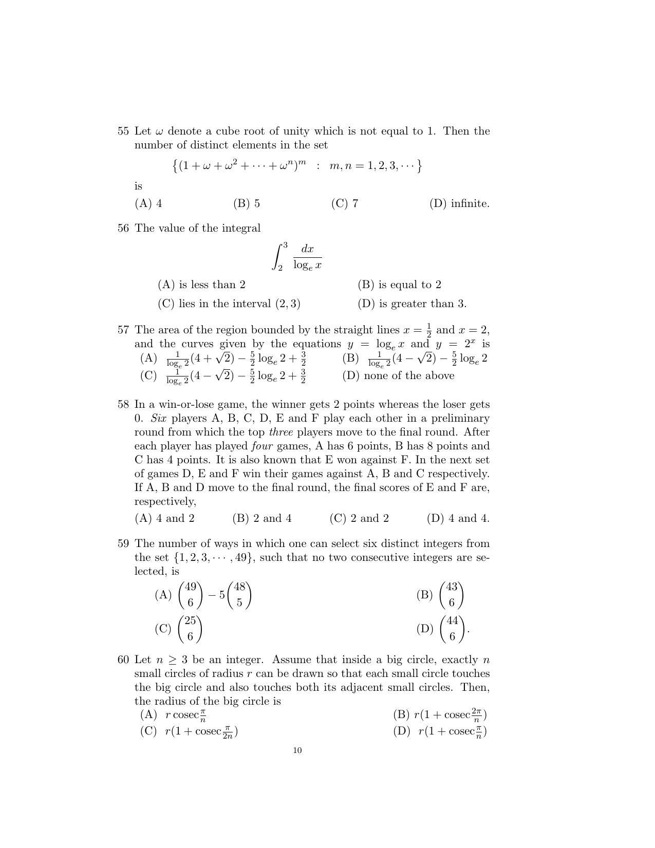 ISI Admission Test B. Math UGB 2016 Sample Paper - Page 10