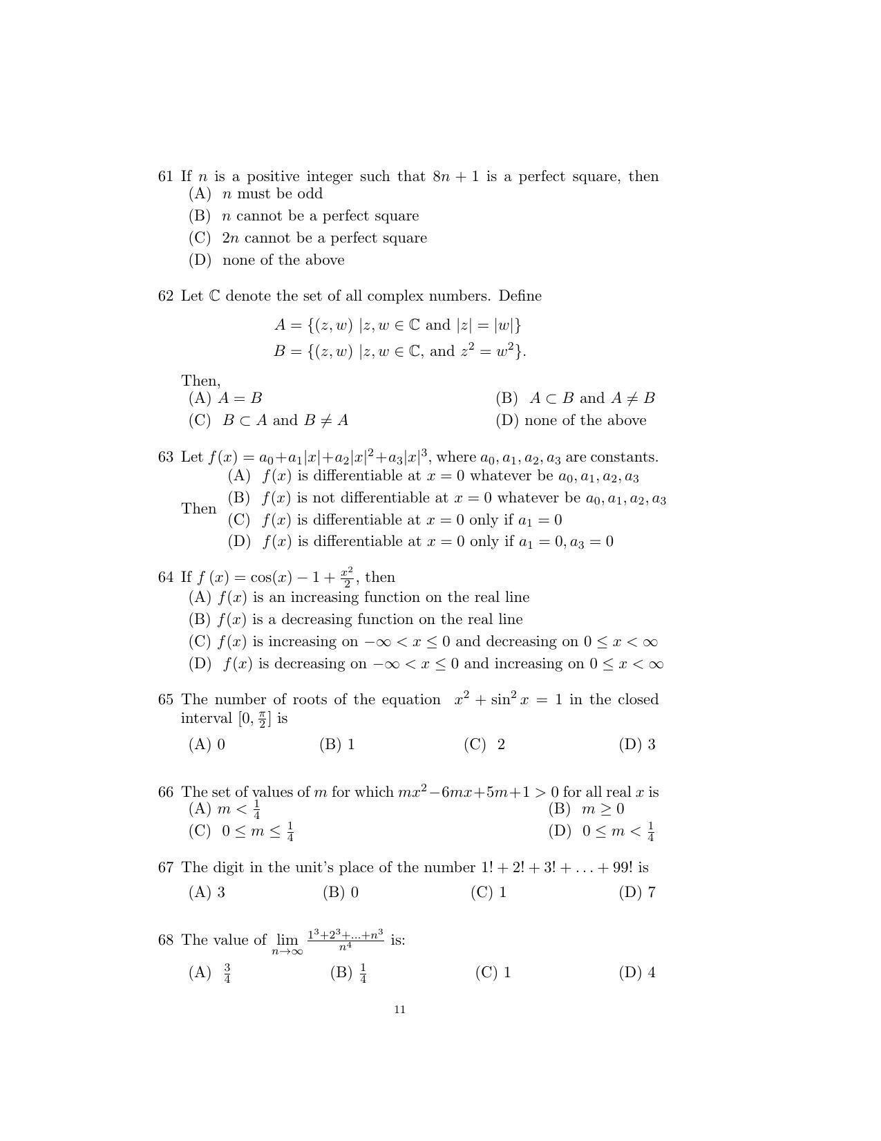 ISI Admission Test B. Math UGB 2016 Sample Paper - Page 11