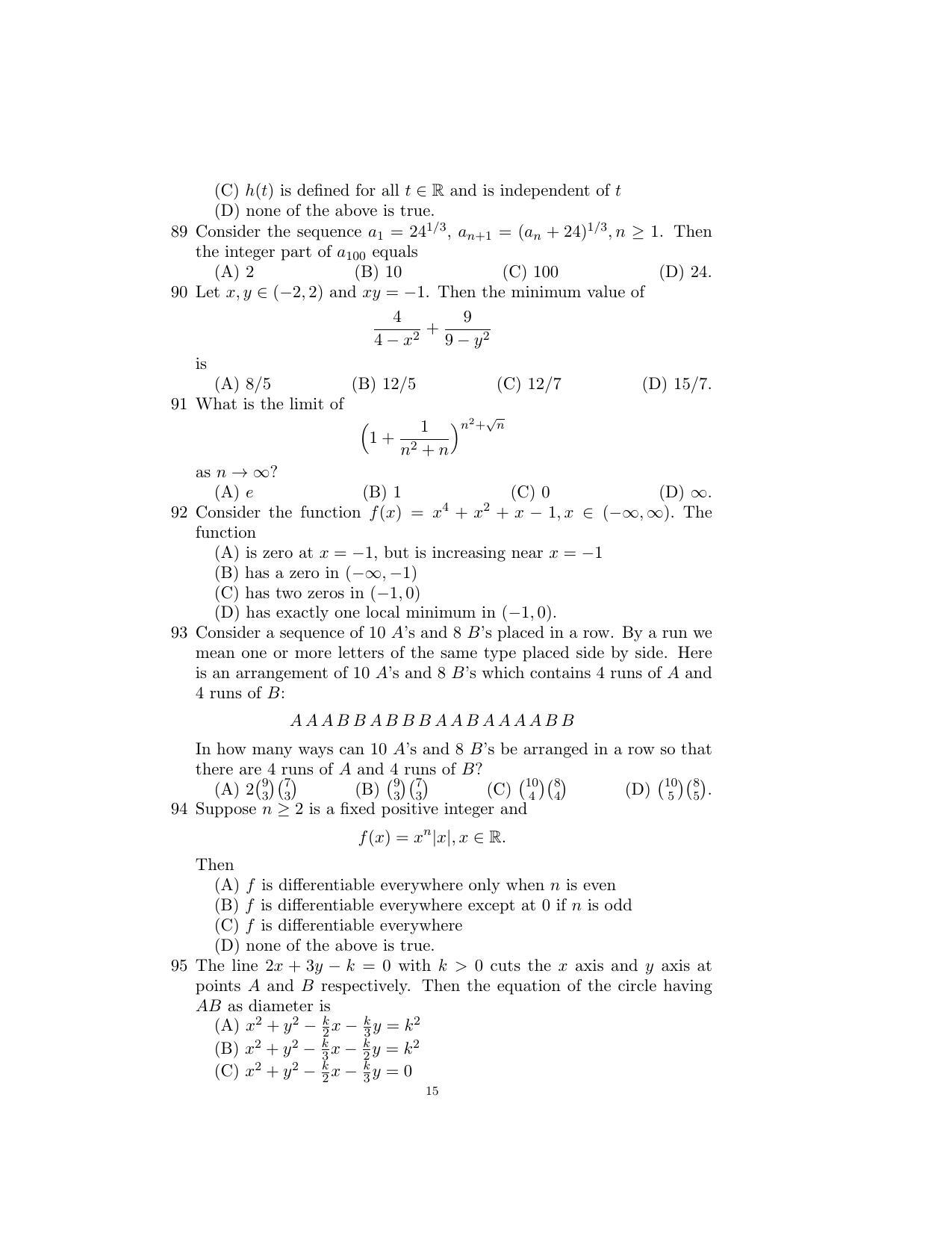 ISI Admission Test B. Math UGB 2016 Sample Paper - Page 15