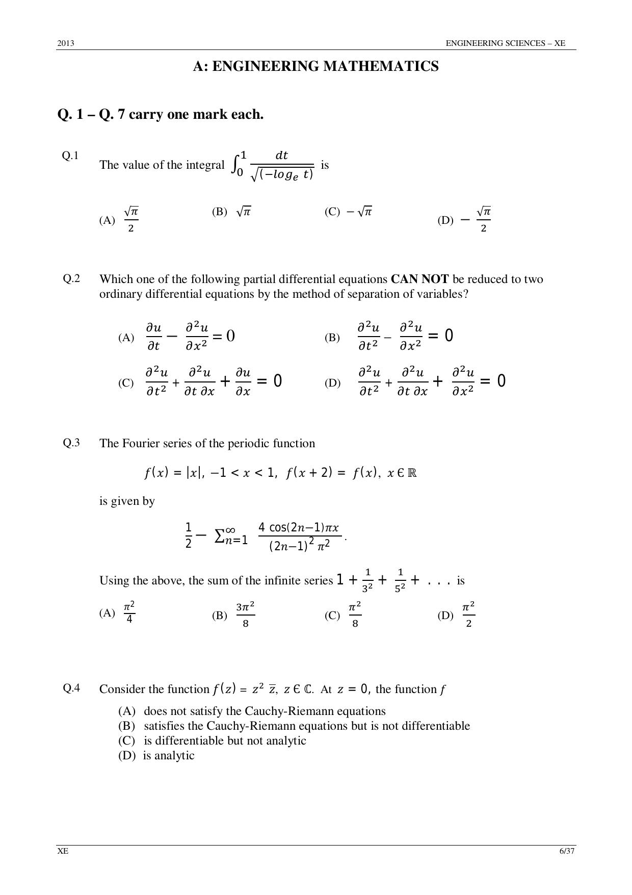 GATE 2013 Engineering Sciences (XE) Question Paper with Answer Key - Page 6