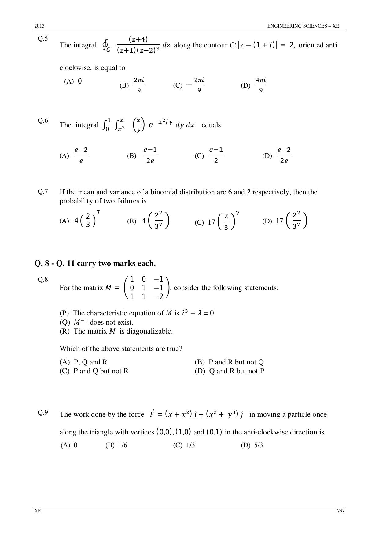 GATE 2013 Engineering Sciences (XE) Question Paper with Answer Key - Page 7