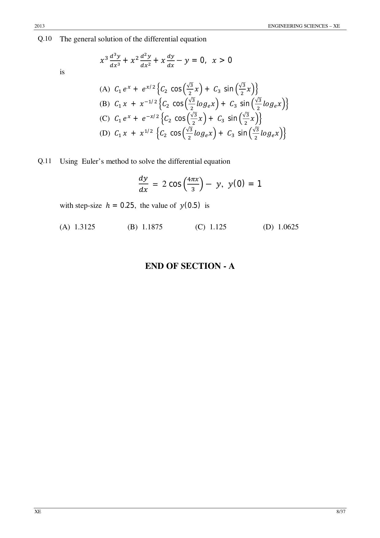 GATE 2013 Engineering Sciences (XE) Question Paper with Answer Key - Page 8