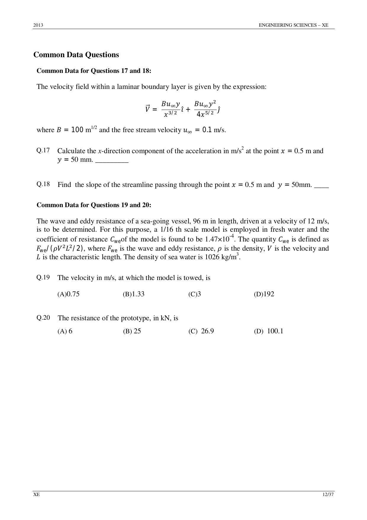 GATE 2013 Engineering Sciences (XE) Question Paper with Answer Key - Page 12