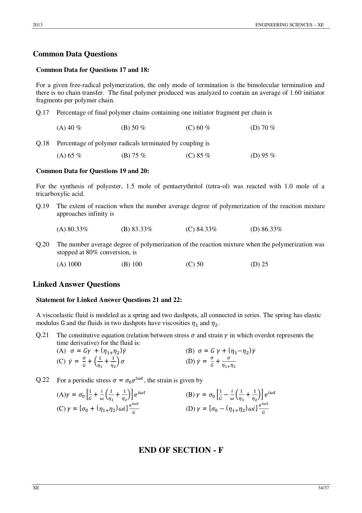 GATE 2013 Engineering Sciences (XE) Question Paper with Answer Key - Page 34