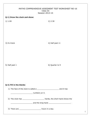 Worksheet for Class 3 Mathematics Practice Test Assignment 12