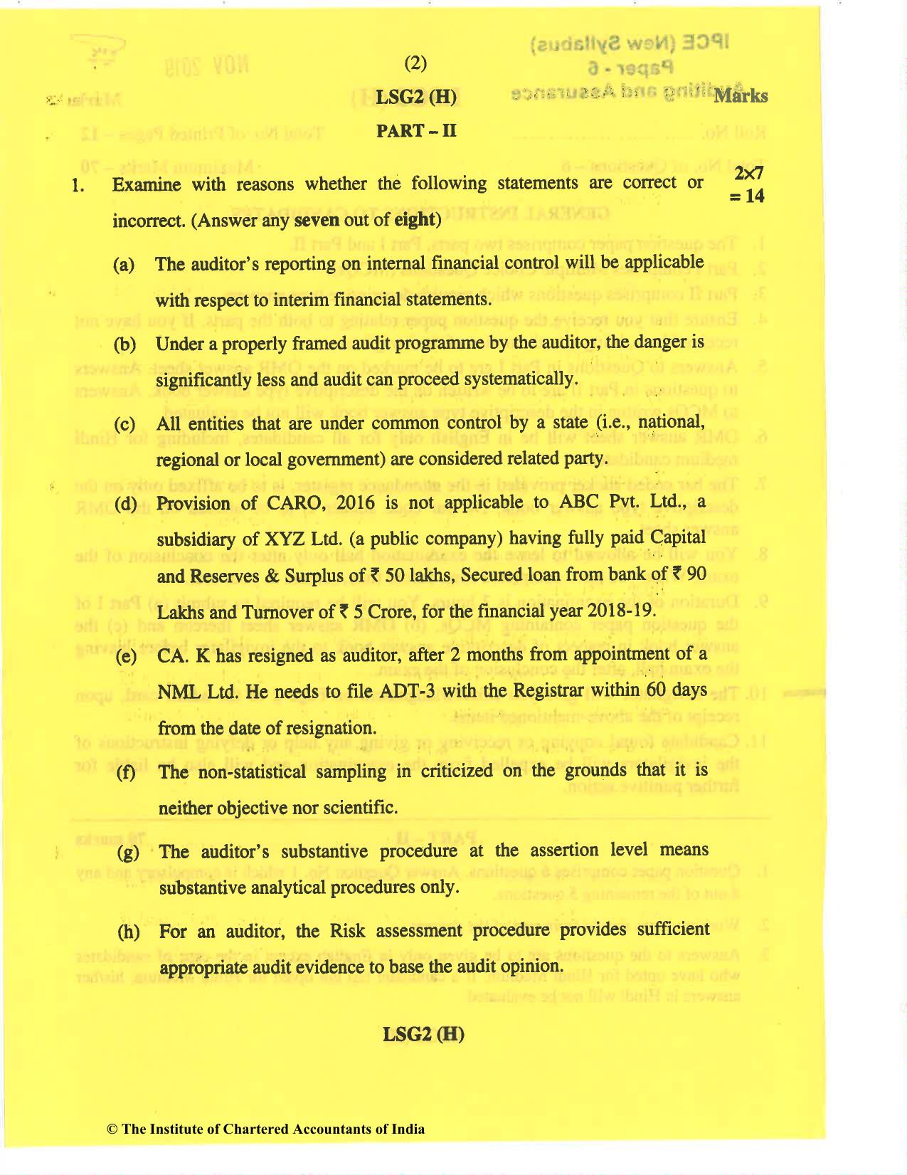 CA Inter Nov 2019 Question Paper - Paper 6 – Auditing and Assurance - Page 2