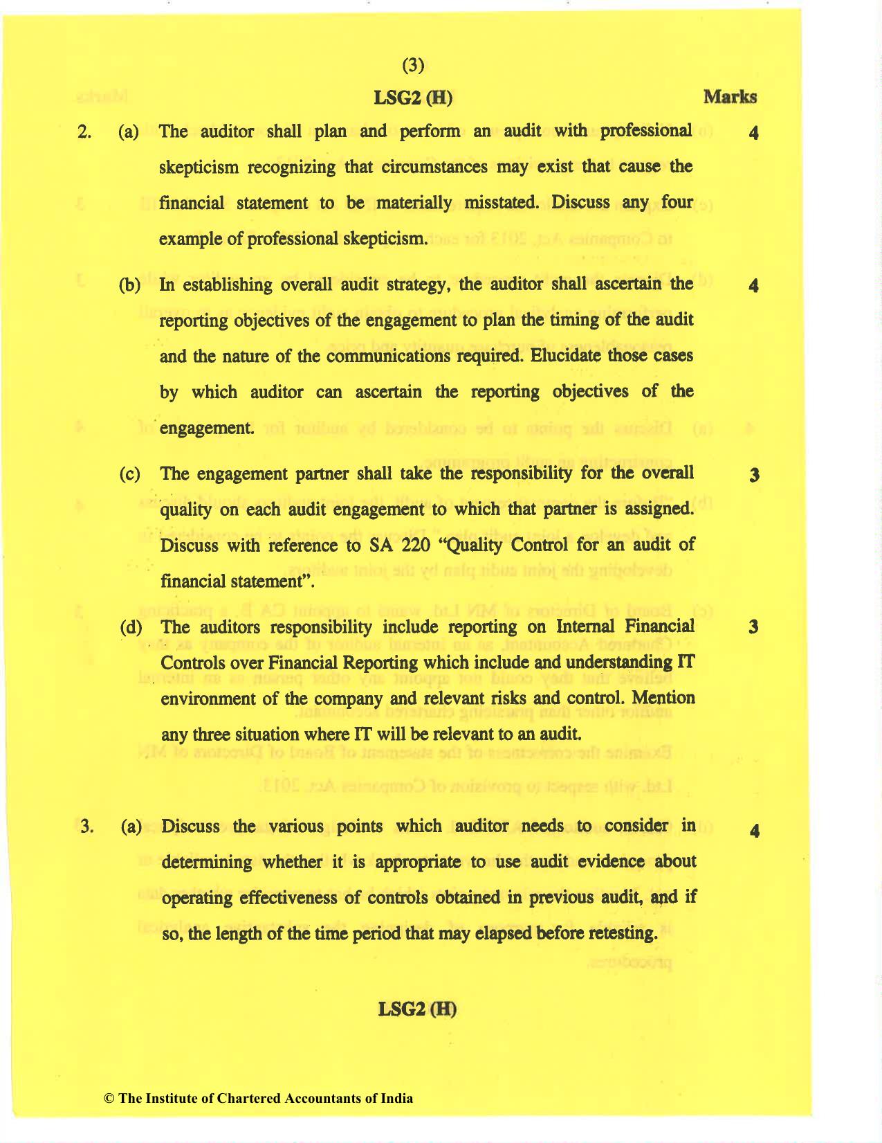 CA Inter Nov 2019 Question Paper - Paper 6 – Auditing and Assurance - Page 3