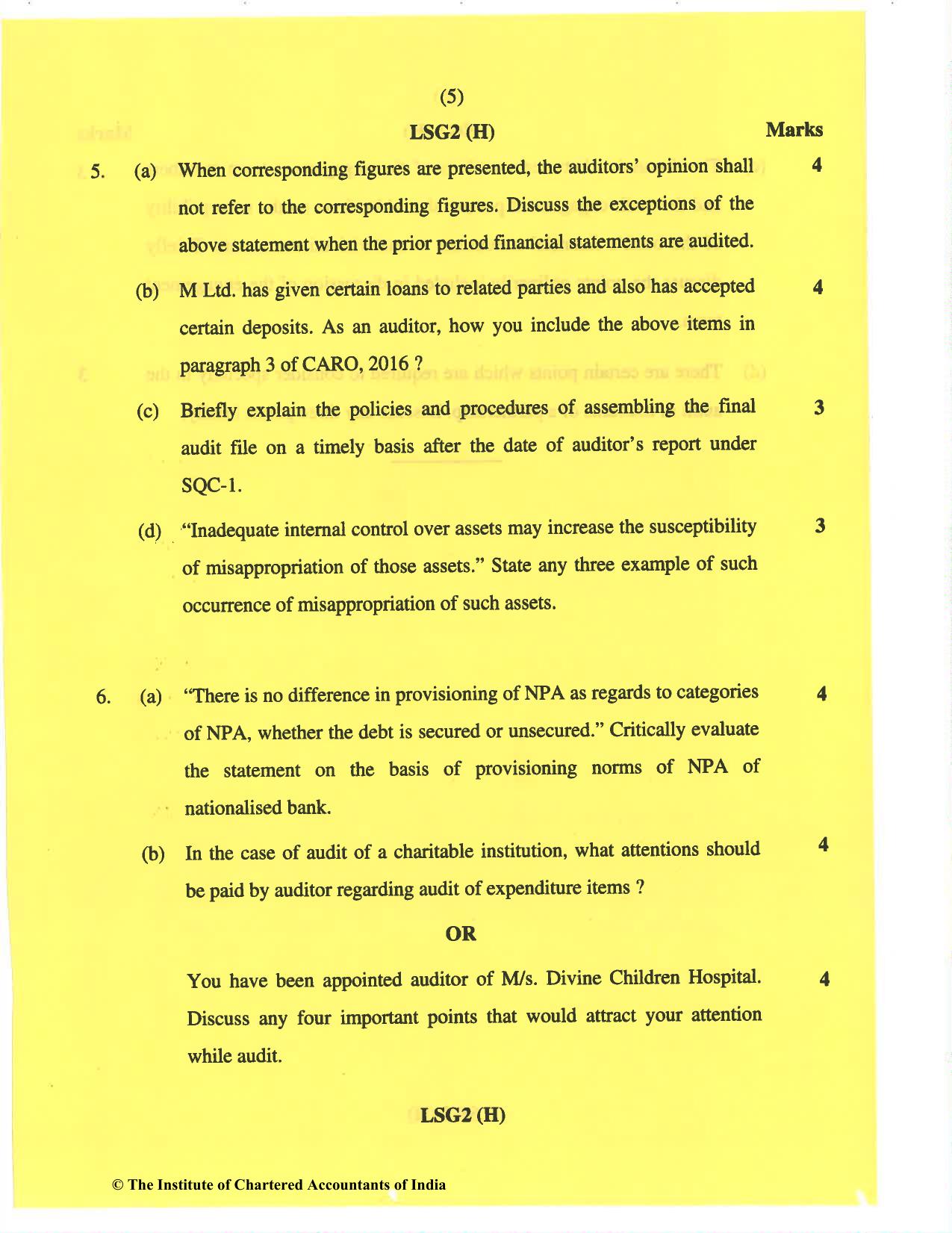 CA Inter Nov 2019 Question Paper - Paper 6 – Auditing and Assurance - Page 5