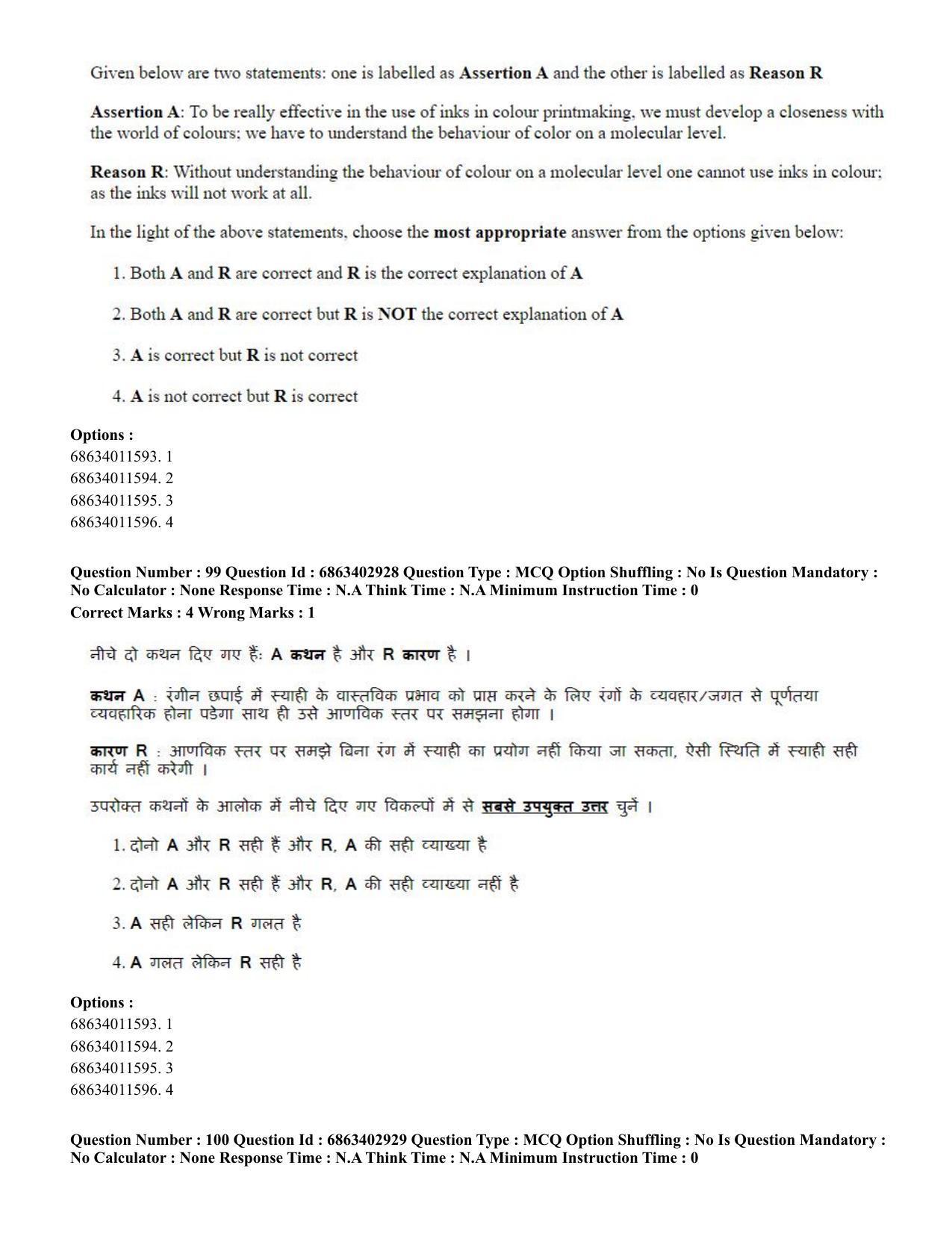 CUET PG 2023: HUQP15 – Painting (Hindi) - Shift 2 (5-06-2023) Question Paper - Page 96