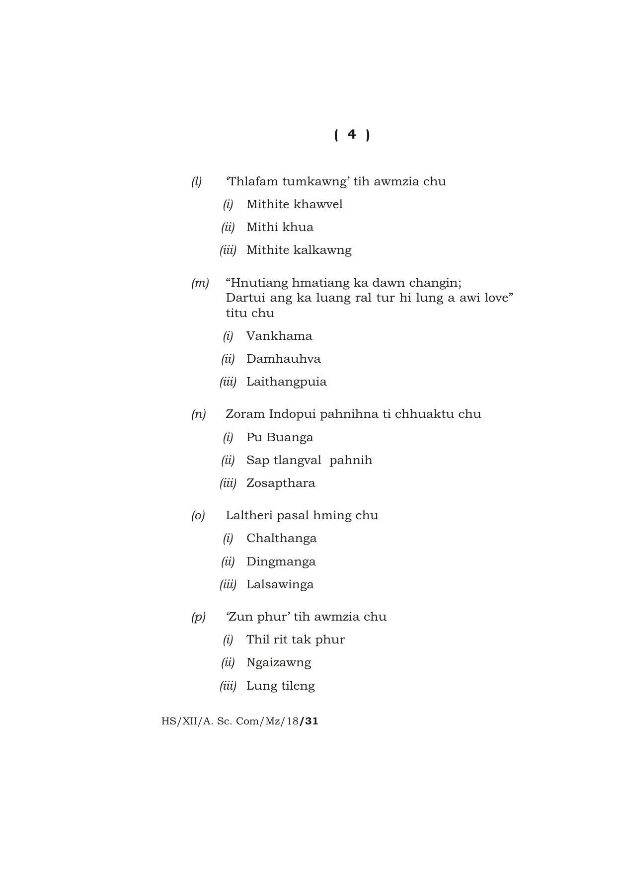 Meghalaya Board (MBOSE) Class 12 MIZO 2018 Question Paper - Page 4