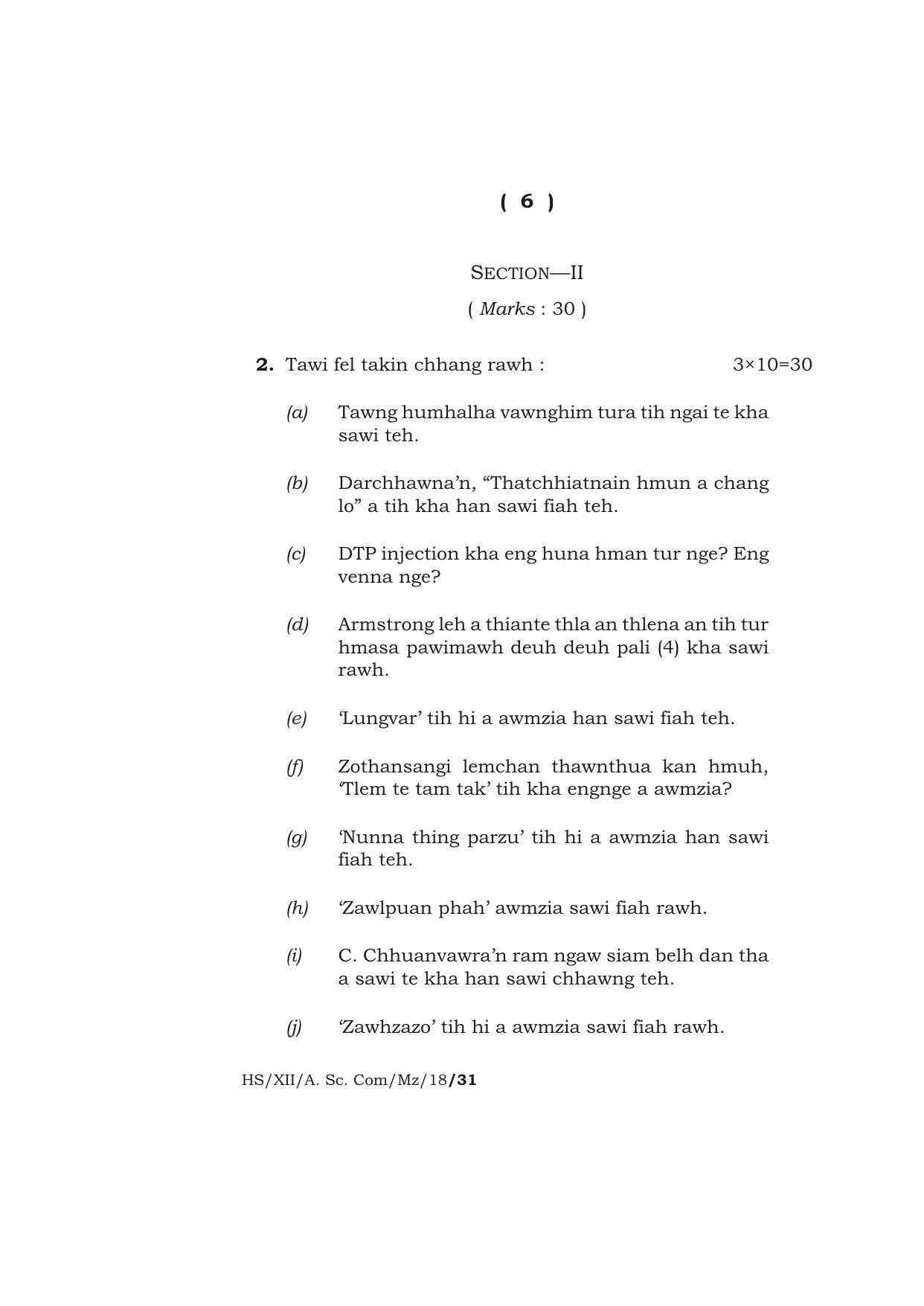 Meghalaya Board (MBOSE) Class 12 MIZO 2018 Question Paper - Page 6