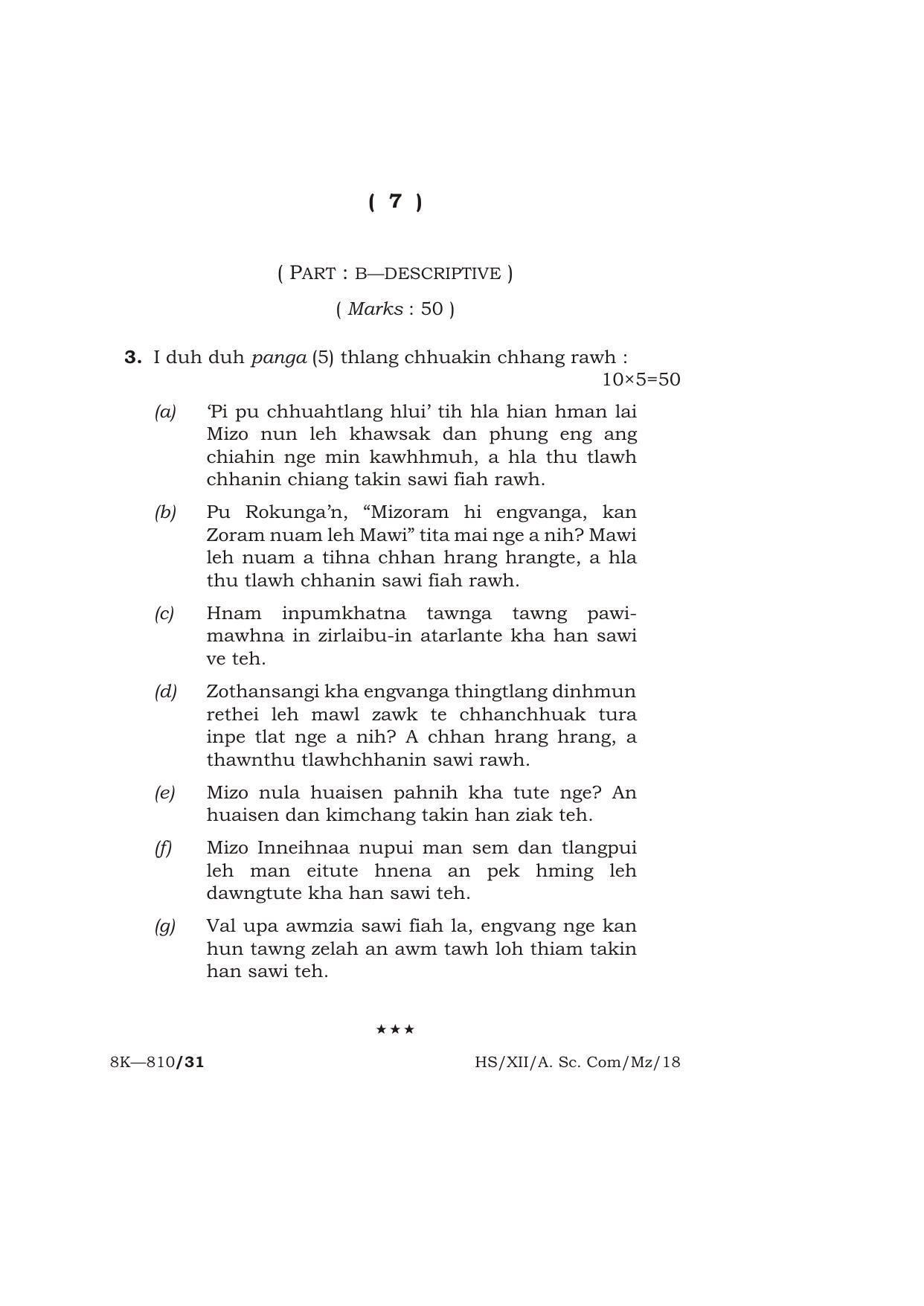 Meghalaya Board (MBOSE) Class 12 MIZO 2018 Question Paper - Page 7