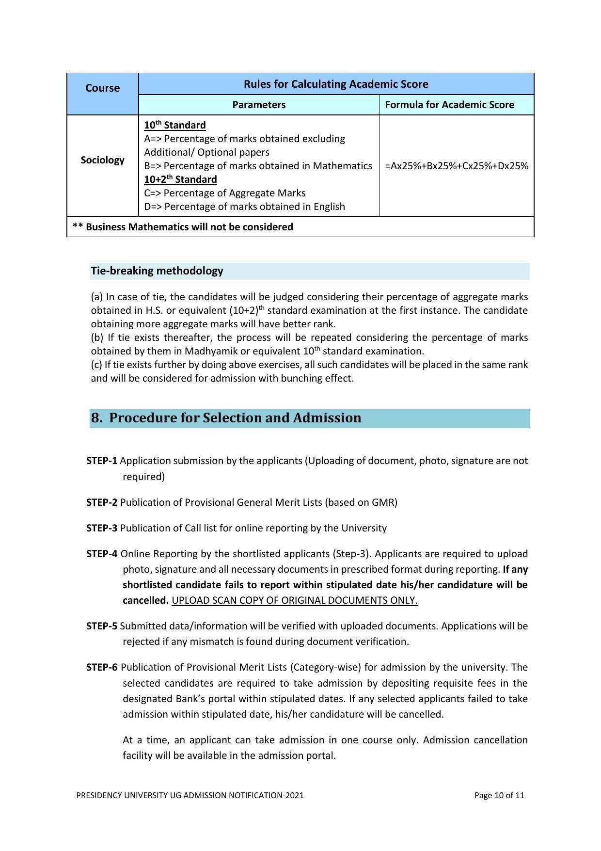 Presidency University, Kolkata UG- Prospectus 2021-22 - Page 10