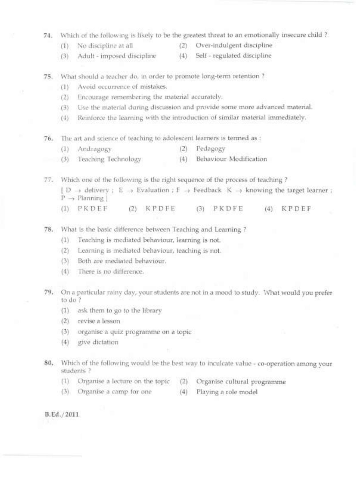 IGNOU B.Ed 2011 Question Paper - Page 29