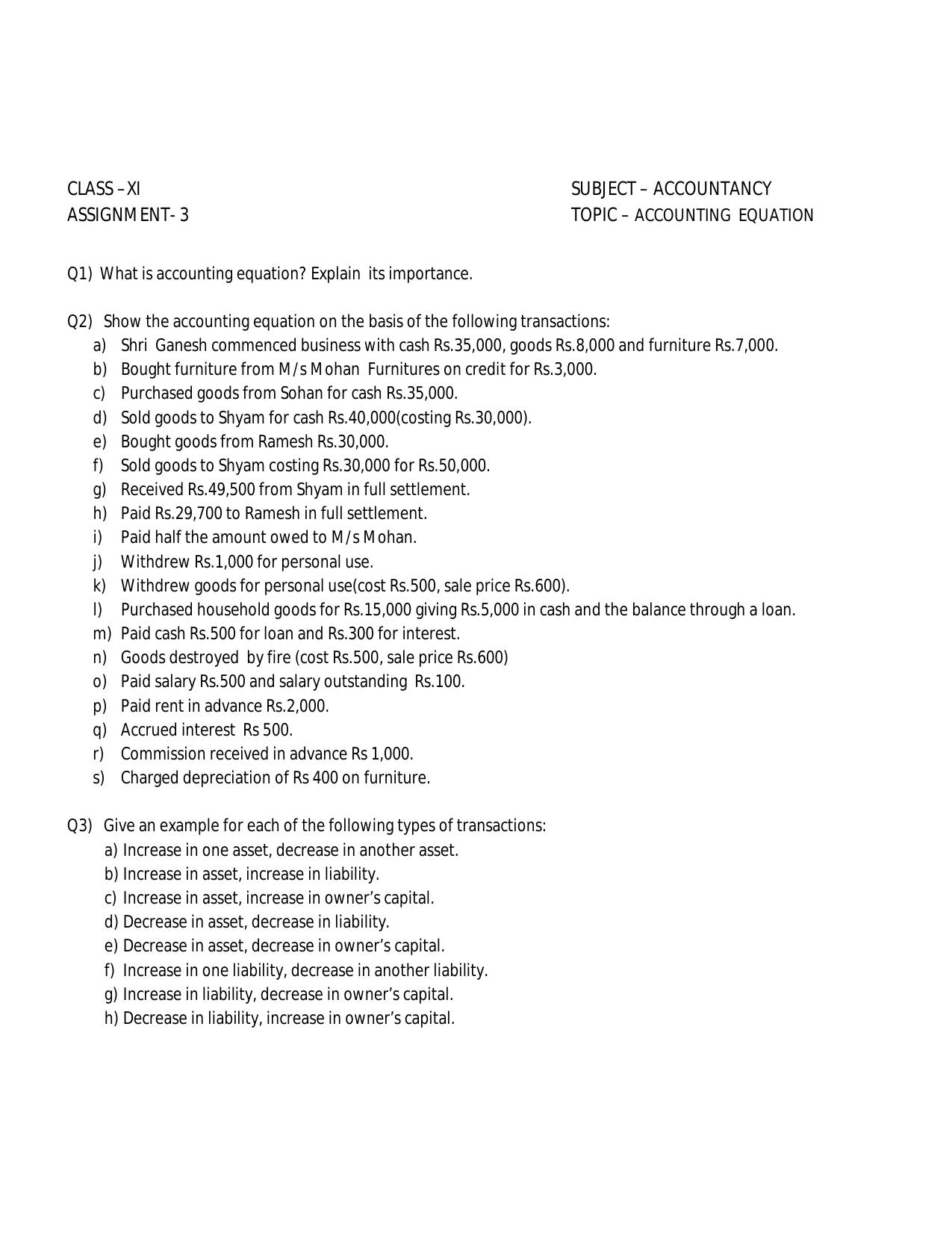 CBSE Worksheets for Class 11 Accountancy Assignment 7 - Page 1