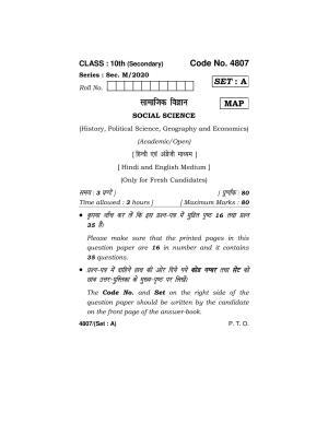 Haryana Board HBSE Class 10 Social Science 2020 Question Paper