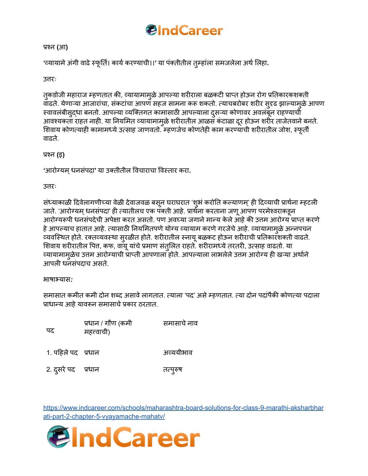 Maharashtra Board Solutions for Class 9- Marathi Aksharbharati (Part- 2): Chapter 5- व्यायामाचे महत्त - Page 6