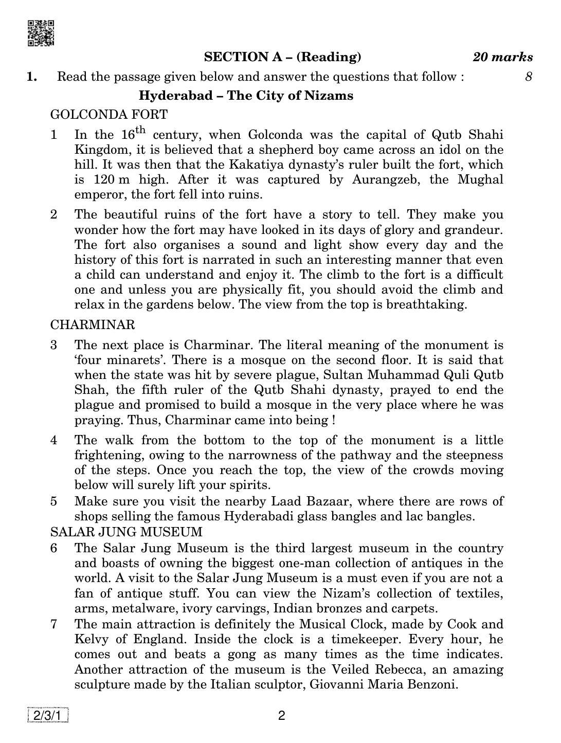 CBSE Class 10 2-3-1  ENGLISH LANGUAGE AND LETERATURE 2019 Question Paper - Page 2