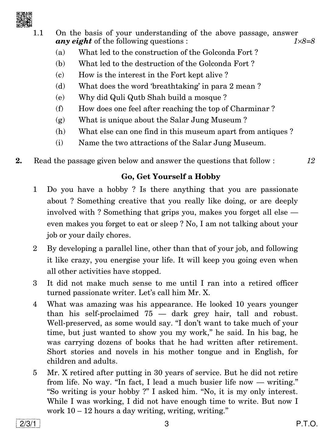 CBSE Class 10 2-3-1  ENGLISH LANGUAGE AND LETERATURE 2019 Question Paper - Page 3