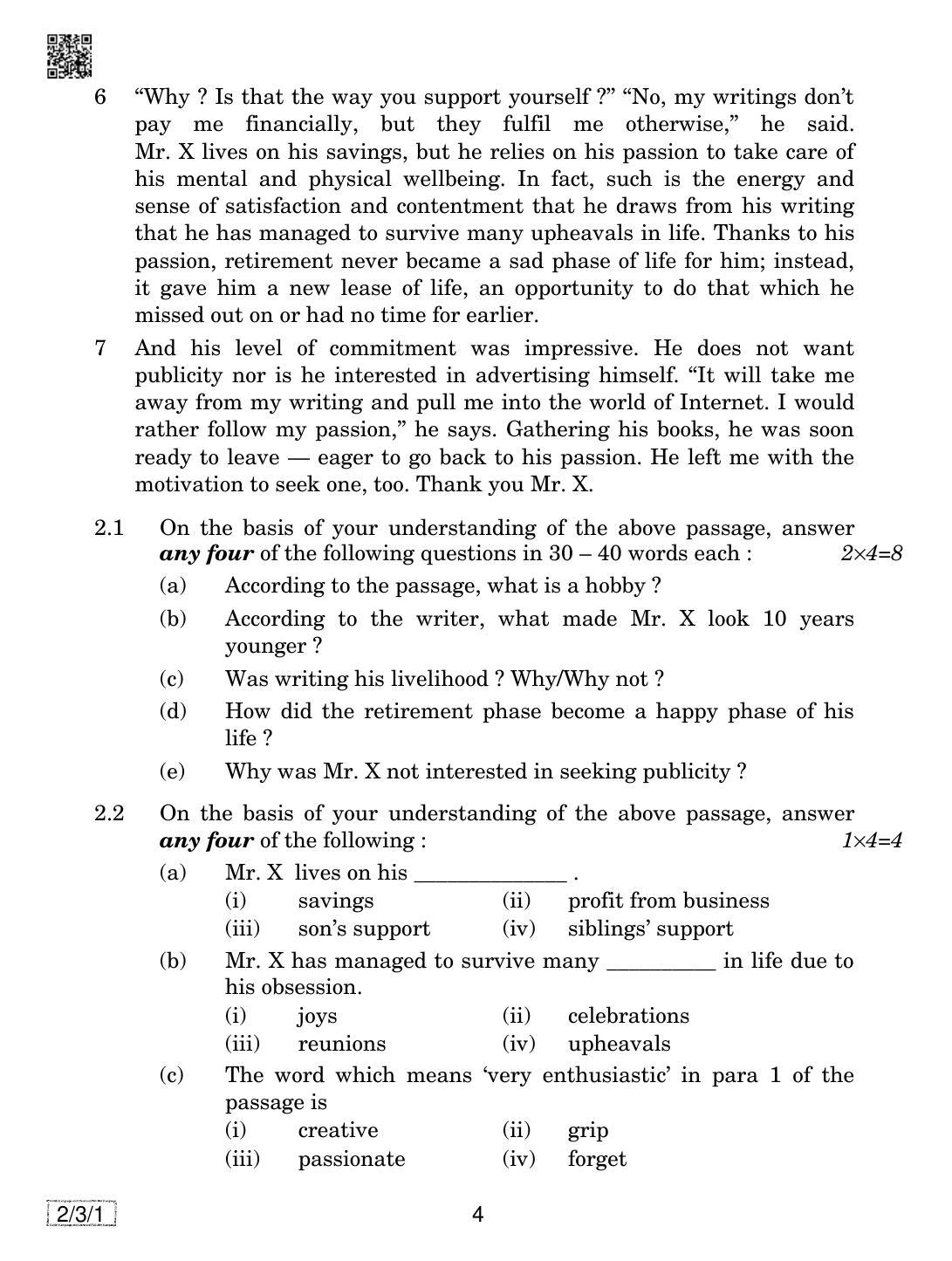 CBSE Class 10 2-3-1  ENGLISH LANGUAGE AND LETERATURE 2019 Question Paper - Page 4