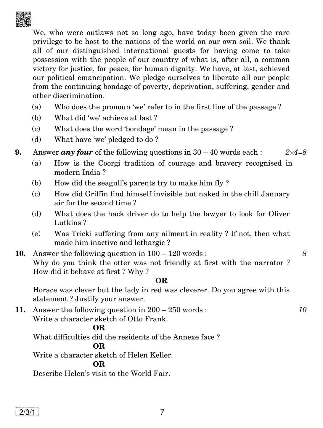 CBSE Class 10 2-3-1  ENGLISH LANGUAGE AND LETERATURE 2019 Question Paper - Page 7