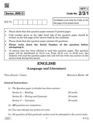 CBSE Class 10 2-3-1  ENGLISH LANGUAGE AND LETERATURE 2019 Question Paper