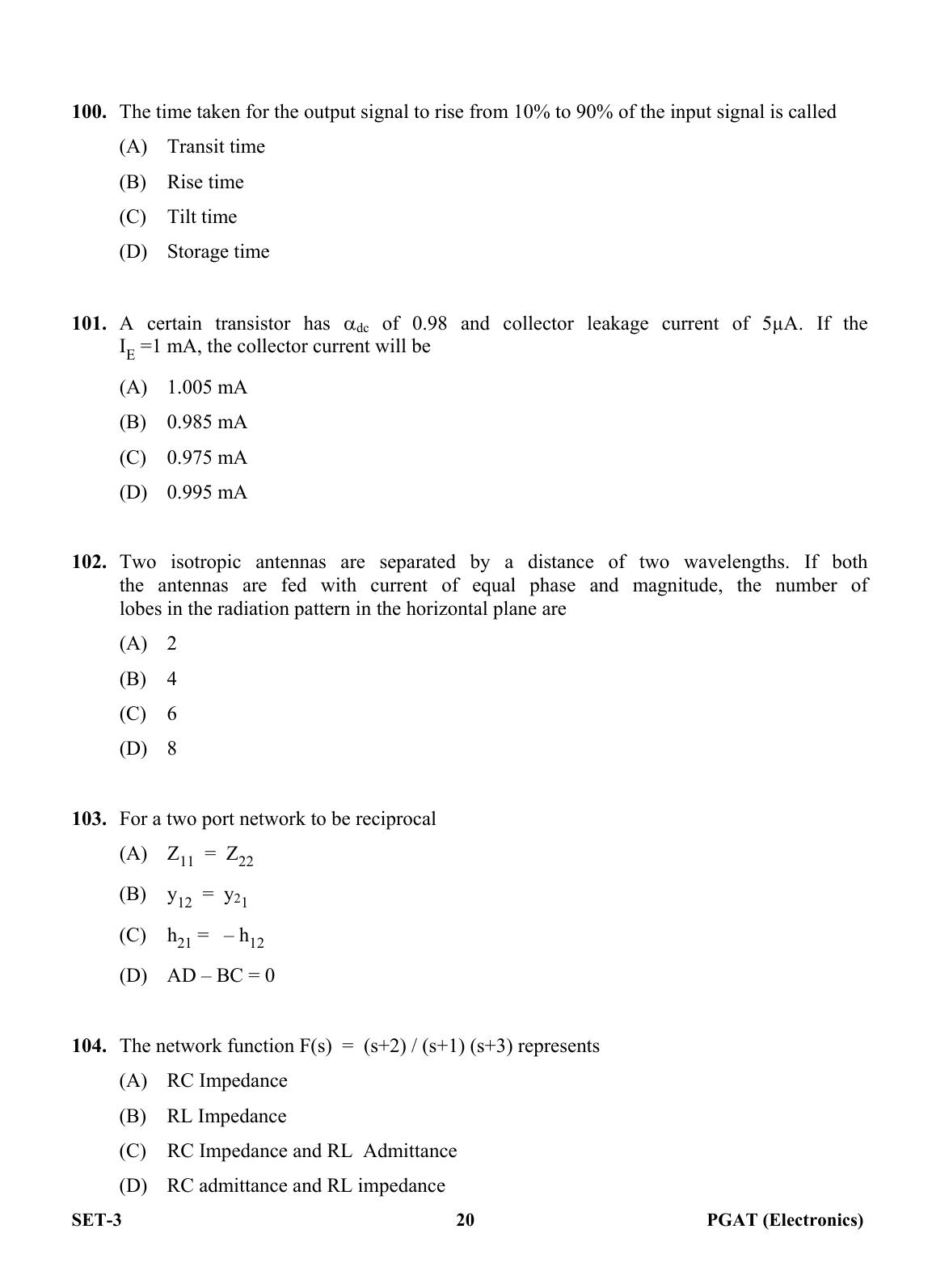 OJEE PGAT 2013 Electronics Set 3 Question Paper - Page 19