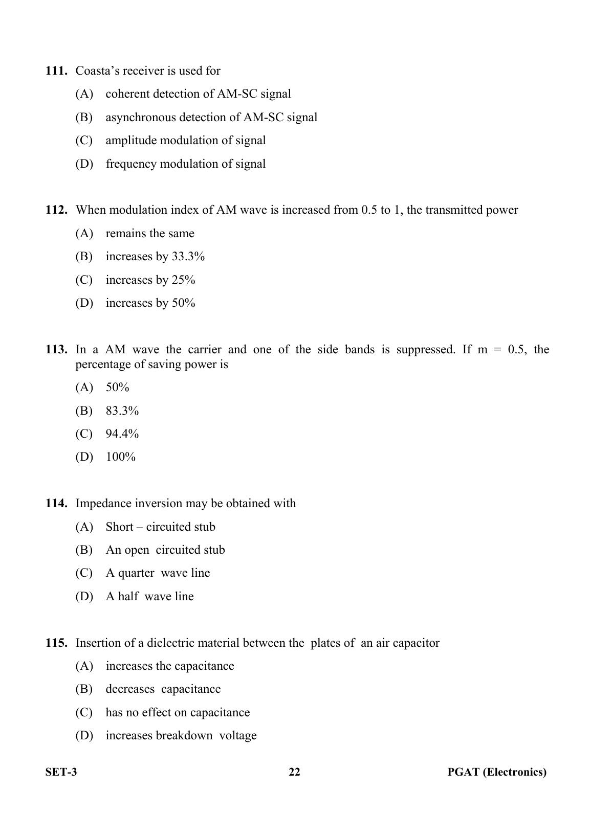 OJEE PGAT 2013 Electronics Set 3 Question Paper - Page 21